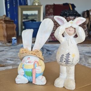 Rare Resin old vtg Easter Bunny  Figurines Statue Set various materials